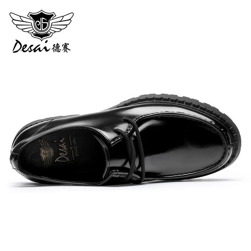 DESAI Genuine Leather Men Shoes Derby Breathable New Arrival Fashion Designer Thick Bottom Black Italian Business 2023