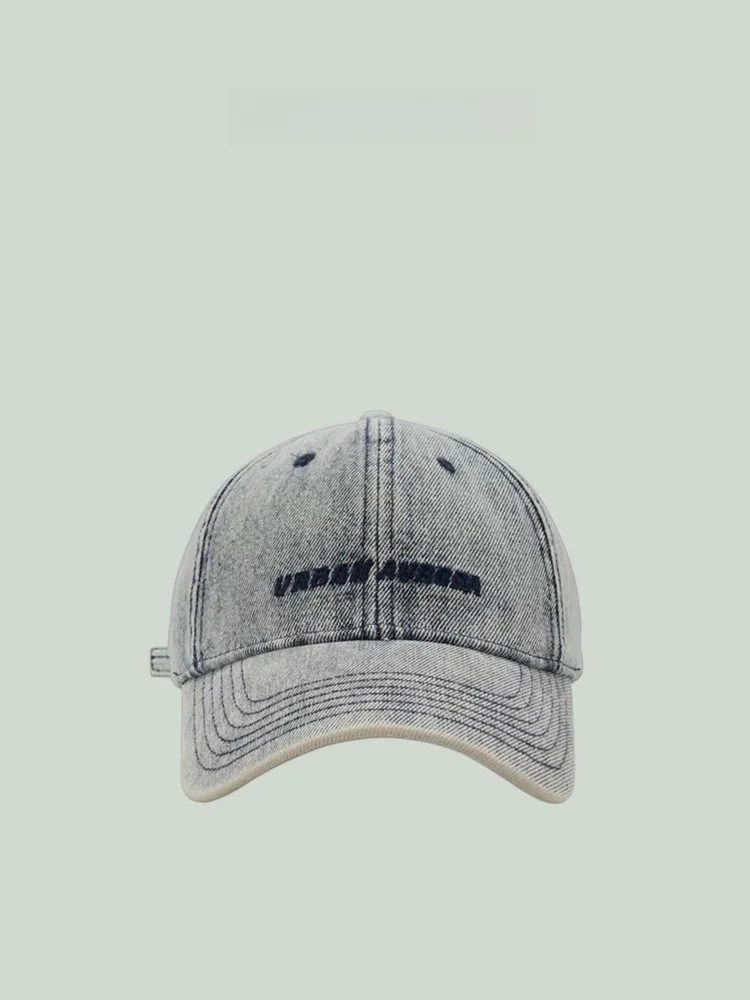 レトロストリートスタイル野球帽デニムウォッシュ加工ユニセックス春らしいシンプルな文字刺繍ポリエステル繊維ラウンドトップキャップ