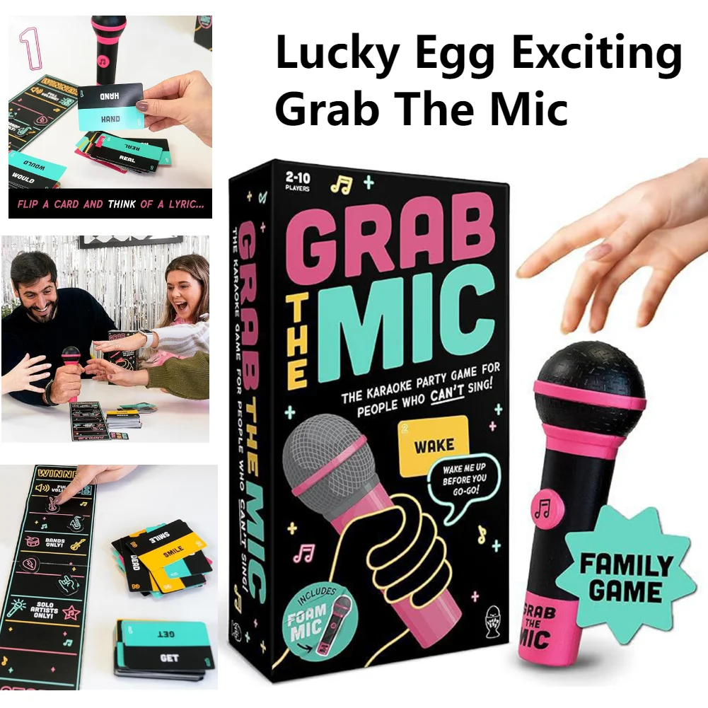 Lucky Egg Exciting Grab The Mic Family Karaoke Game 125 Lyric Cards Bad Singers Board Game for Game Nights Group Play Gift Idea