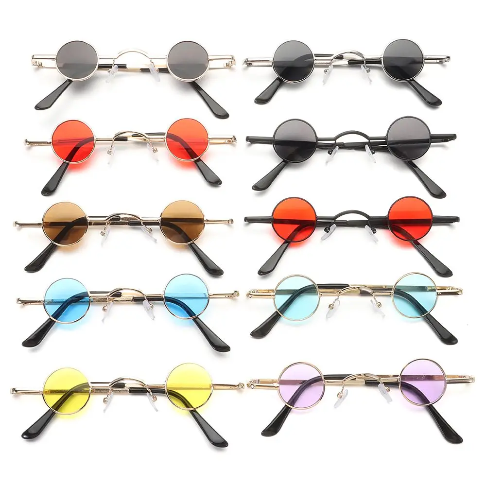 

Women Men Candy Color Metal Frame Punk Sun Glasses Small Round Sunglasses Shades