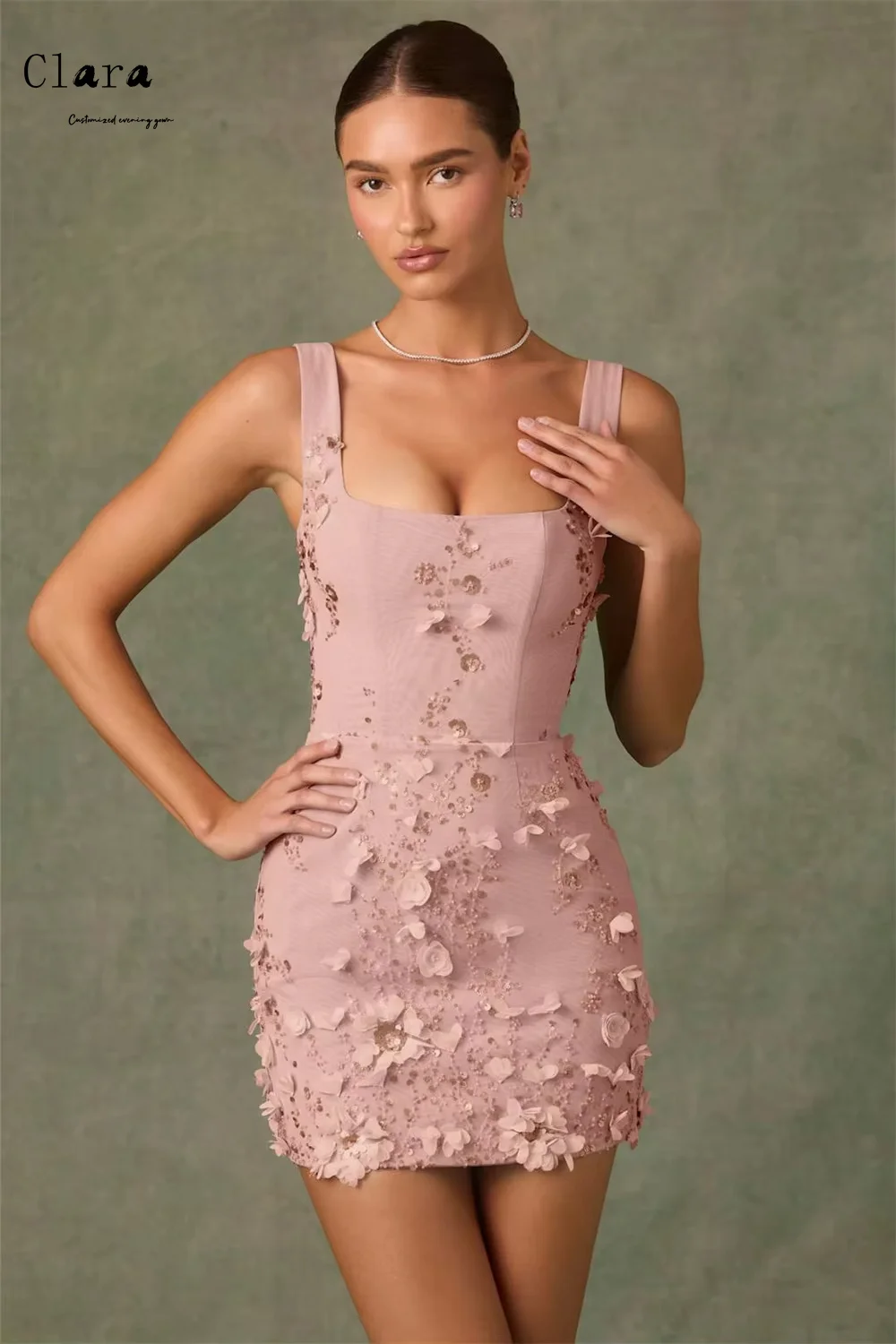 Clara personalizado flor cuello cuadrado sin mangas fuera del hombro vestidos de noche 2025 mujer de lujo elegante vestido de noche vestido de baile