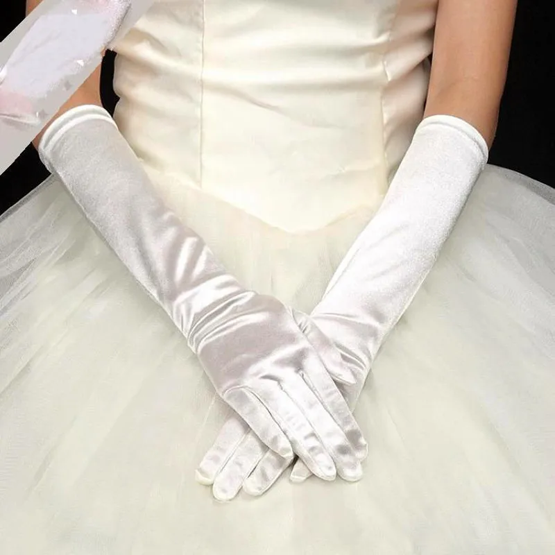 Women Mid-Length Opera Gloves 20s Satin Halloween Costume Elbow Length  Full Fingers Gloves Flapper Wedding  Accessories