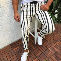 Pants For Men Streetwear Sports Striped Bodybuilding Pocket Flexible Waist Long Pants Men'S Clothing Sports Pants Joggers