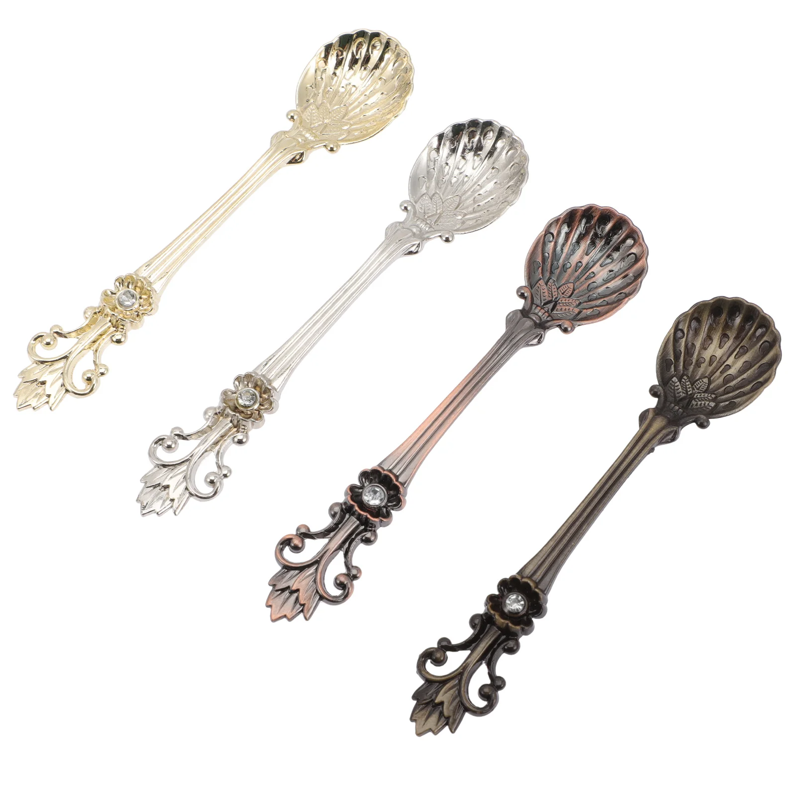 

4 Pcs Silverware Shell Spoon Coffee Stir Sticks Long Handle Spoons Cake Zinc Alloy Ice Cream