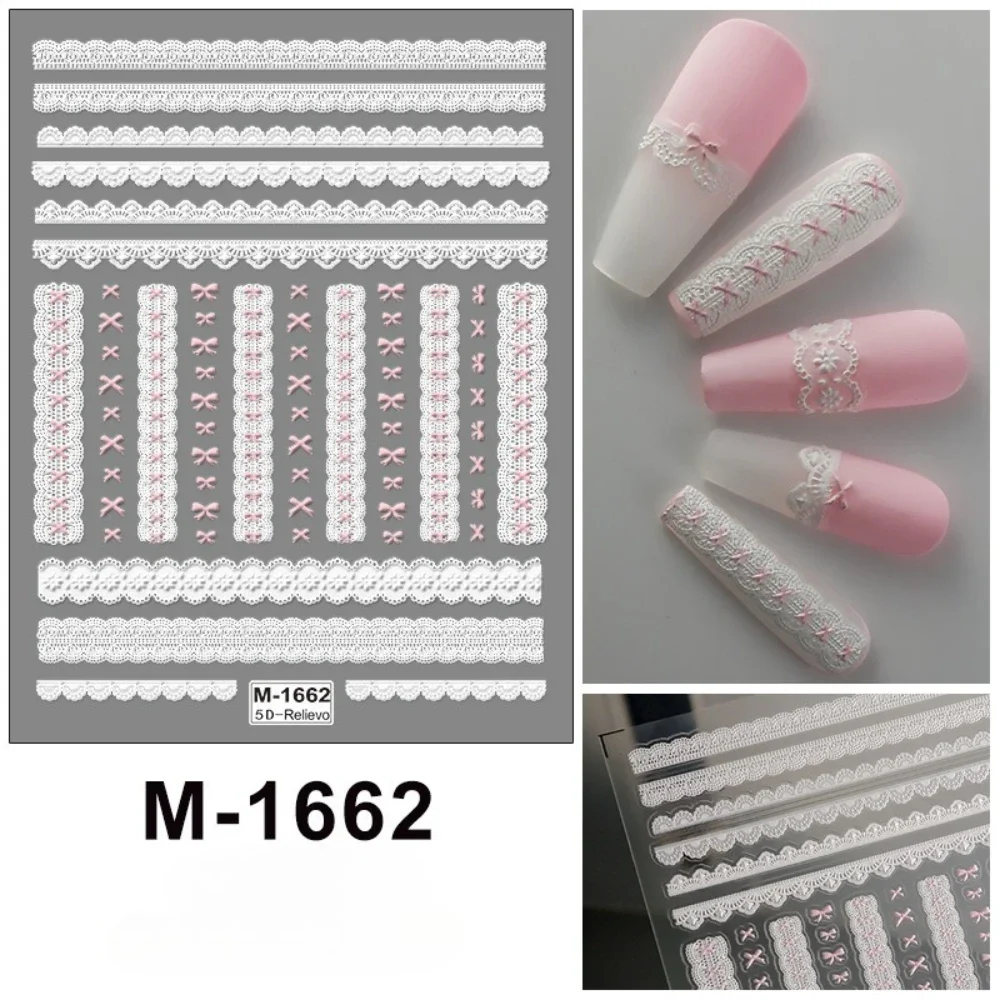 สติ๊กเกอร์ติดเล็บลายหัวใจลูกไม้สีดำโบว์สีชมพูหวาน 5D สติ๊กเกอร์ติดเล็บแบบมีกาวในตัว สำหรับตกแต่งเล็บ ขายส่ง