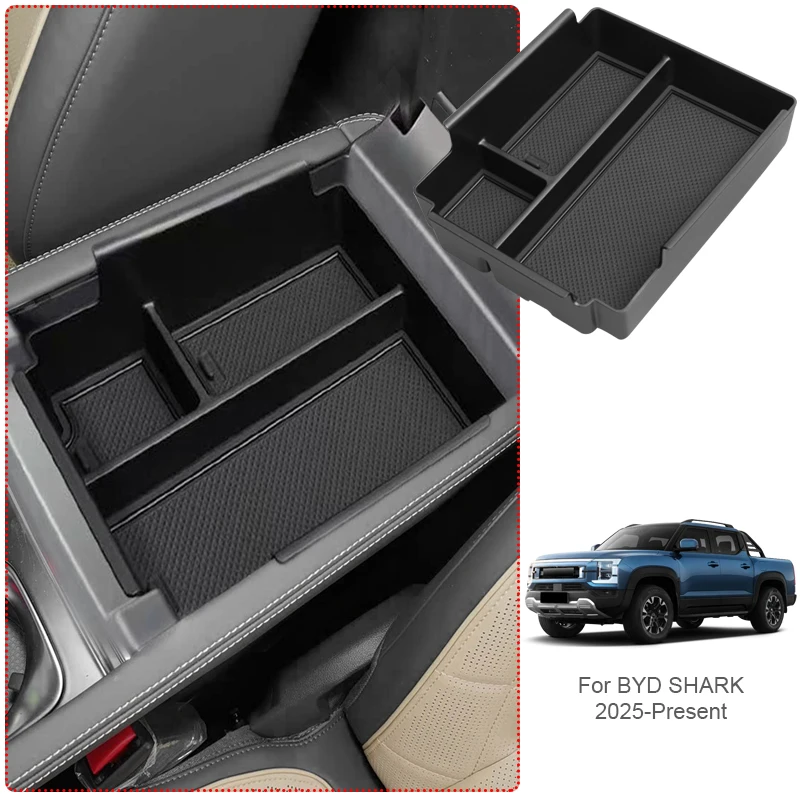 

Car Armrest Box Storage For BYD SHARK 2025-Present ABS Auto Wireless Charging Pad Water Cup Holder GPS Storage Box Accessory