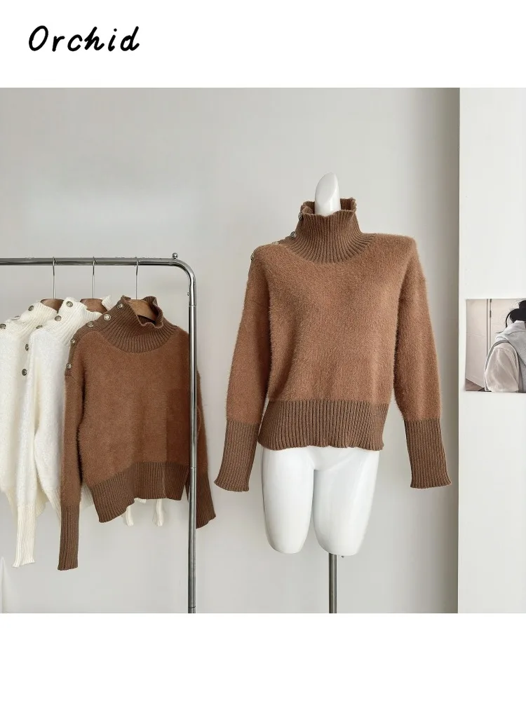 

Women's Vintage Office Lady Knitting Long Sleeve Jumpers 2025 Winter Casual Elegant Patchwork Knitted Sweater Loose Fit Top