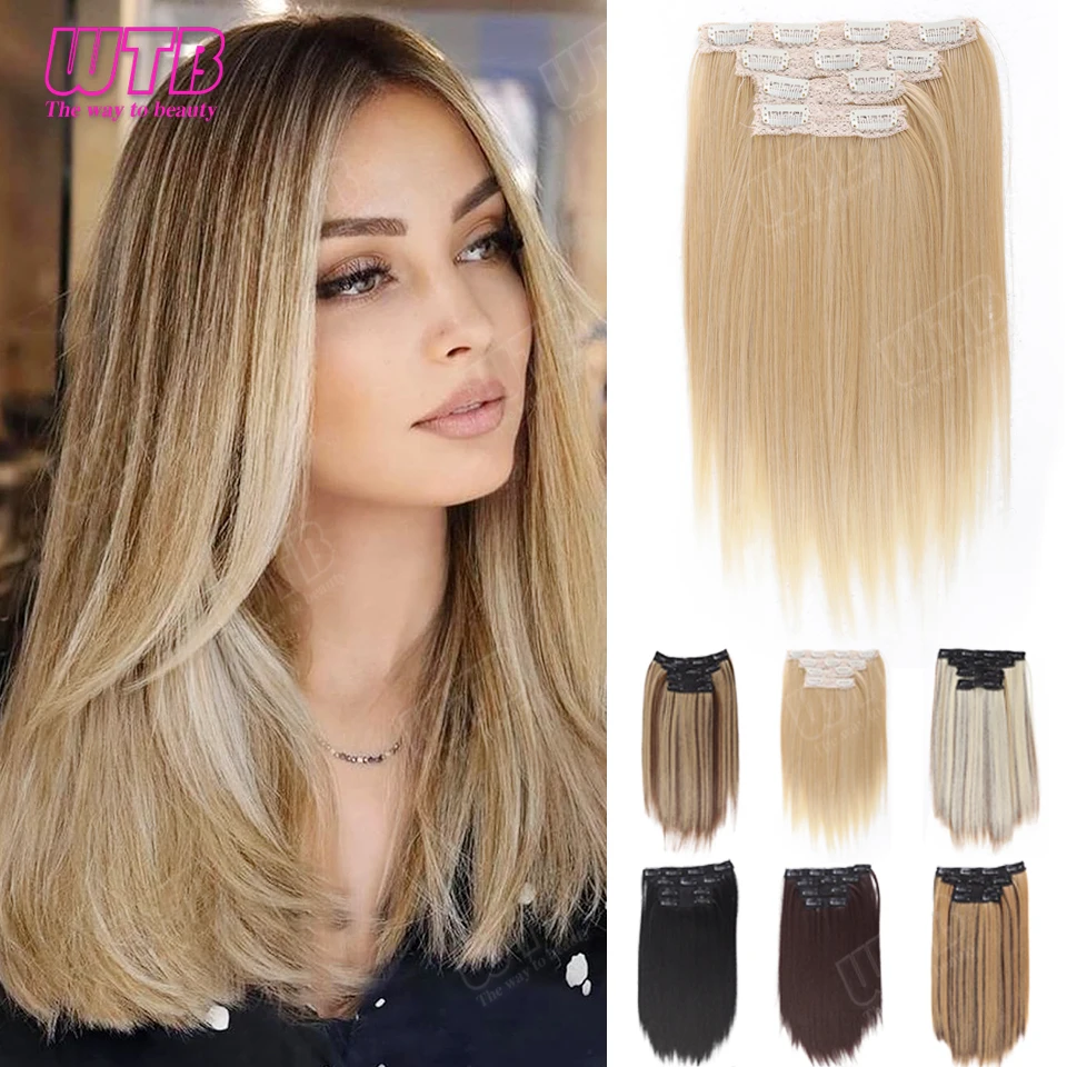 Four-Piece Synthetic Hair Extension Wig Set BB Clip Style Straight Hair Extension Wig Suitable for Women to Increase Hair Volume