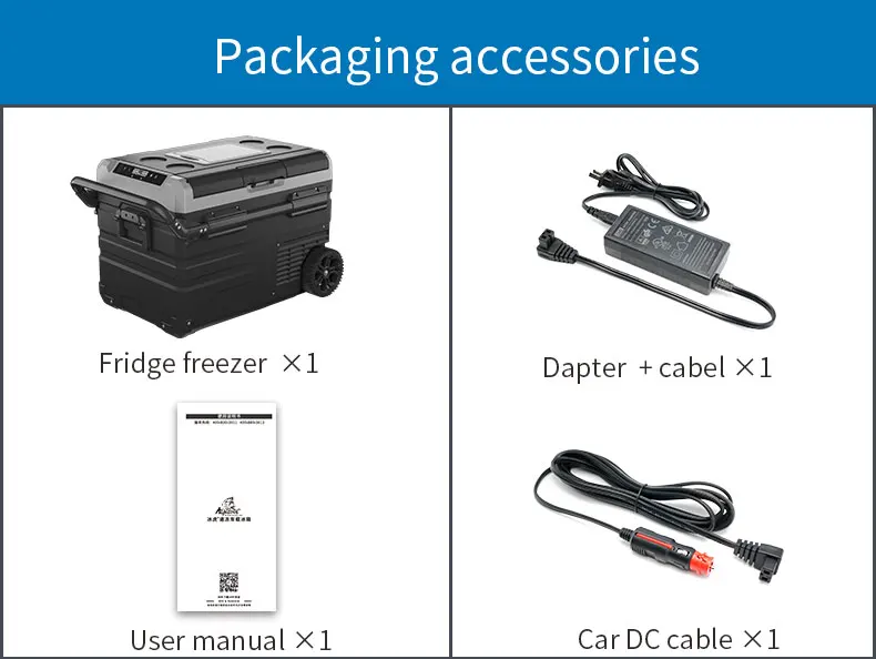 TWW55 55L dual temperature dual control DC 12v/24v AC 100-240v battery car household portable refrigerator with wheel rod