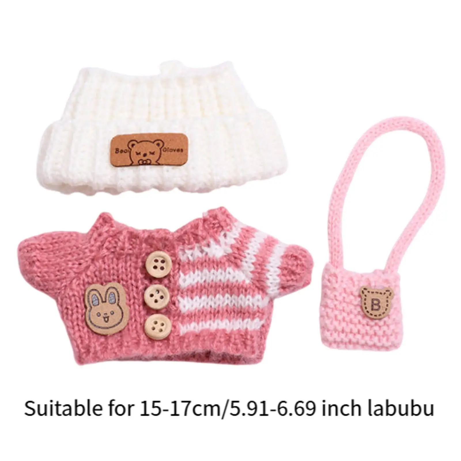 3 Pieces Dolls Sweater and Hat Bag, Miniature Clothes Accessory for 15-17cm Dolls Birthday Gifts