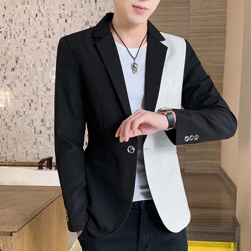 Men's Slim Fit Blazer High-Quality Autumn Fashion Handsome Match Color Business Casual Korean Suit Costume Croisé