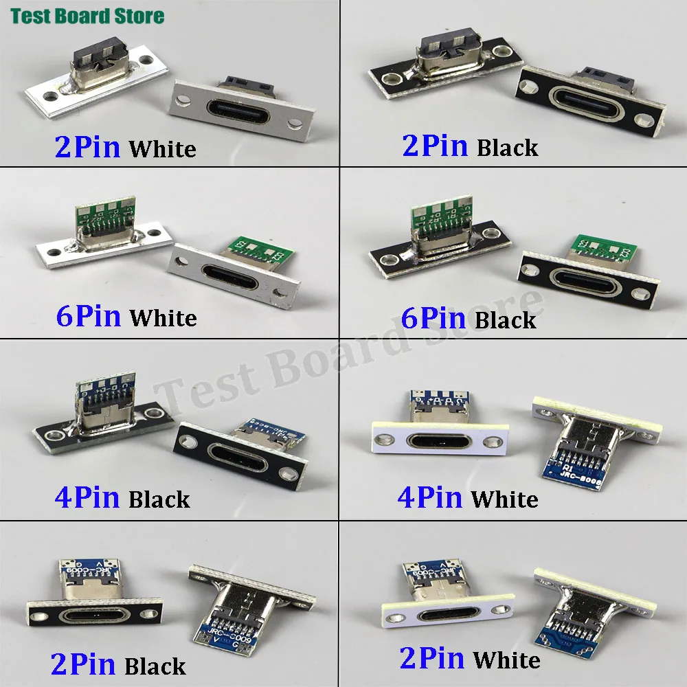 1/2/5Pcs Type C USB 3.1 Female Socket Connector With Fixing Plate 2Pin 4Pin 6Pin Type-C USB Jack Charging Port for DIY PCB