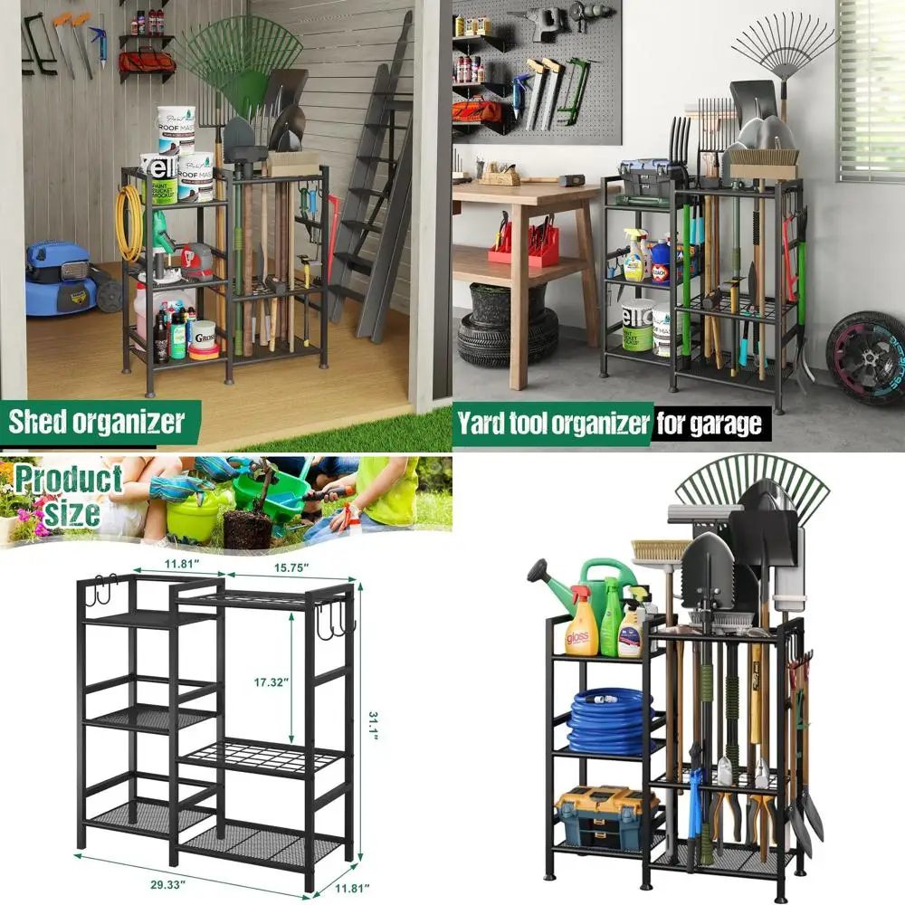 

Трехуровневый органайзер для садовых инструментов повышенной прочности с 35 отверстиями и крючками для гаража, сарая, двора