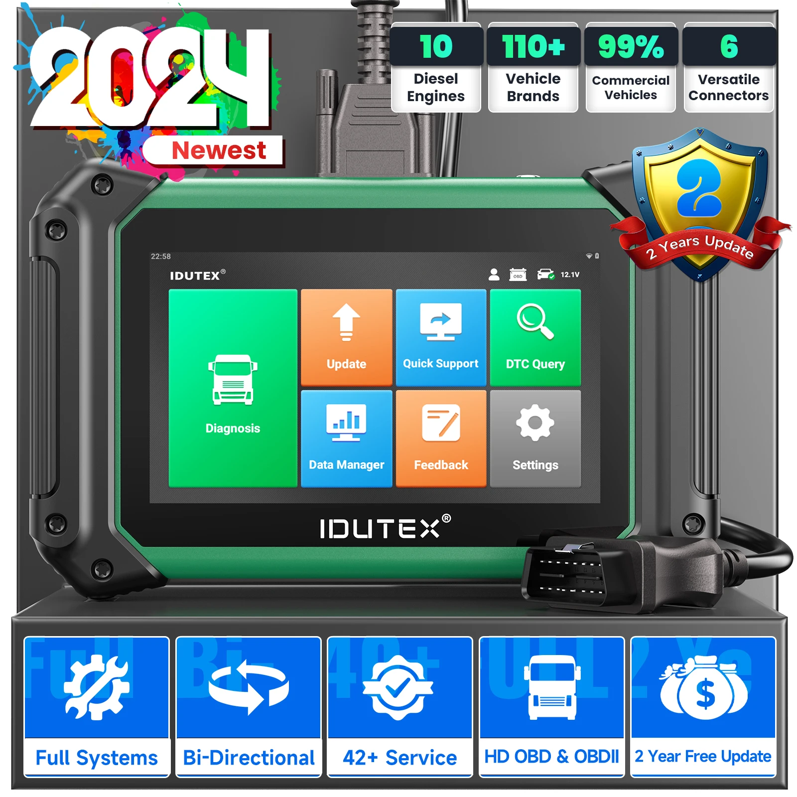 IDUTEX TS710 Heavy Duty Truck Scanner with DPF Regen Bi-directional Scan Tool 42+ Resets Diesel OBD2 Scanner 2024 Elite US Plug