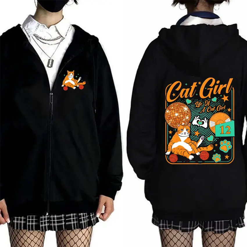 

The Life of A Showgirl 2025 Zipper Hoodie Cat Girl Funny Meme Zip Up Hoodies Men's Women's Fashion Casual Oversized Jacket Coat
