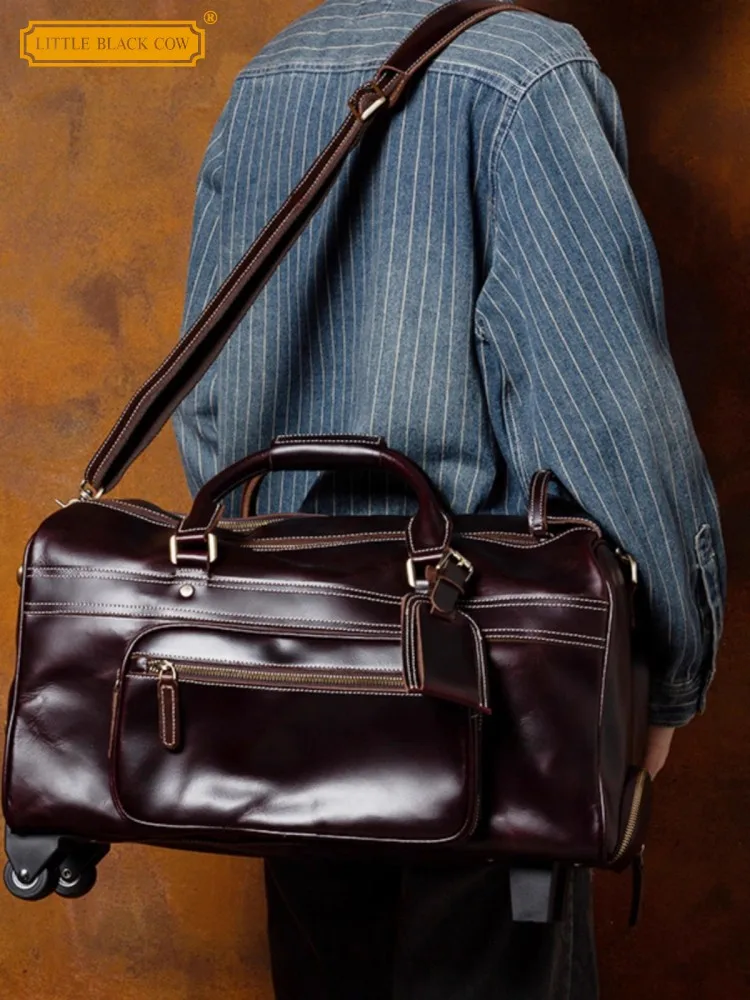 

Business Men Work Cowhide Genuine Leather Travel Bag Large Capacity Shoulder Bag New Strap Crossbody Bags Vintage Totes Handbag