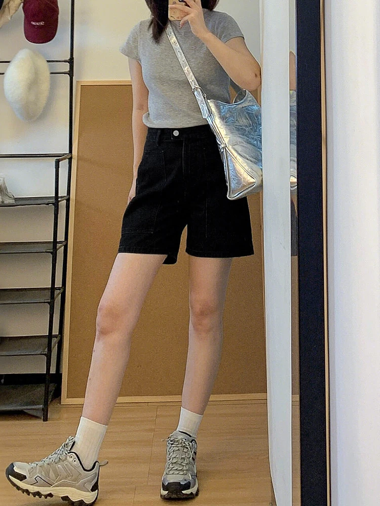 

Женские летние джинсы Bla с высокой талией, прямые, свободного кроя, больших размеров, широкие брюки-кюлоты (пять четвертей)