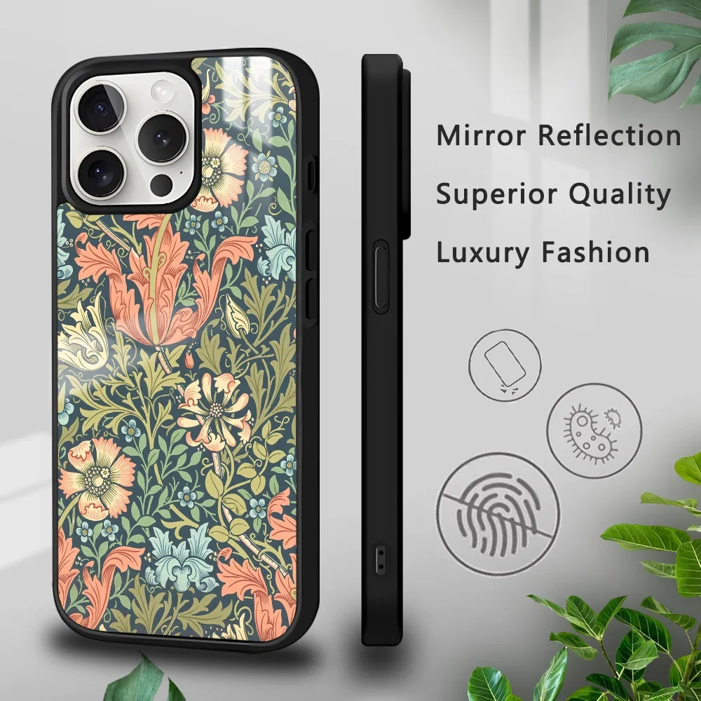 W-William M-Morris Strawberry Phone Case For iPhone 16 15 14 13 12 11 Pro Xs Max Mini Plus Celulares Hard Funda Dropshipping