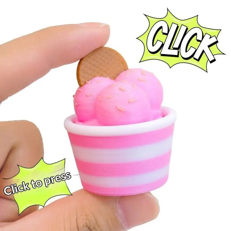 1Pcs 3D Printed Mini Ice Cream Cup Fidget Toy Click Press Stress Relief Toys Cute Simulation Dessert Squeeze Toy For Kids Adult