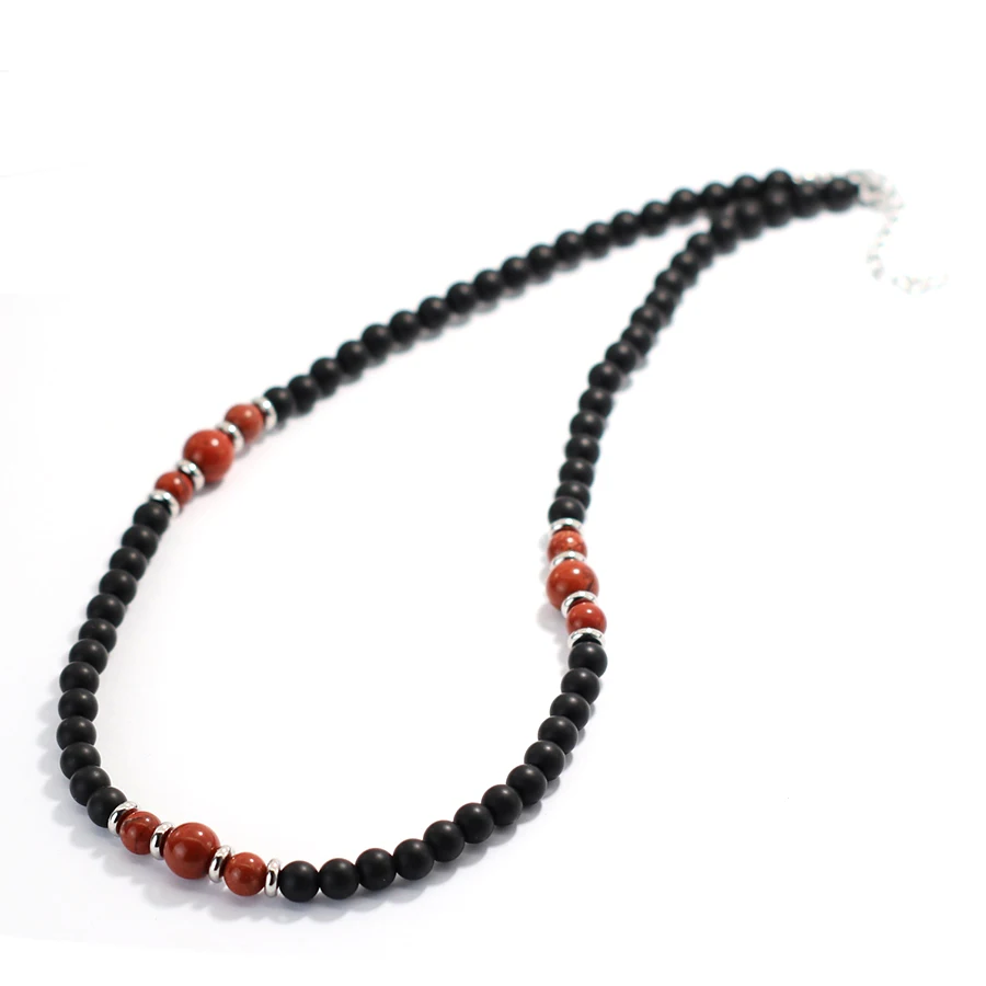 New Handmade Healing Stone Necklace Men 6mm Onyx Beads Healing Short Collar Outdoor Cool Biker Neck Accessories Boyfriend Gift