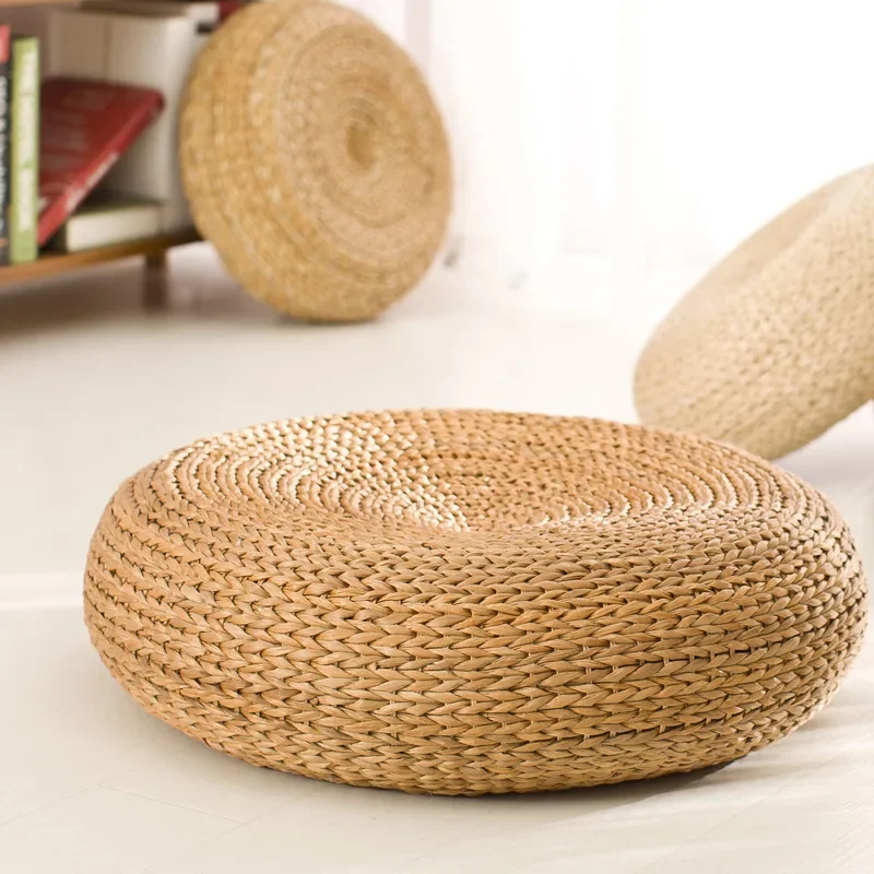 Coussin Tatami de méditation, Pouf rond en paille, tapis tissé à la main, coussin de sol pour chaise, coussin de Yoga, oreiller de sol pour siège