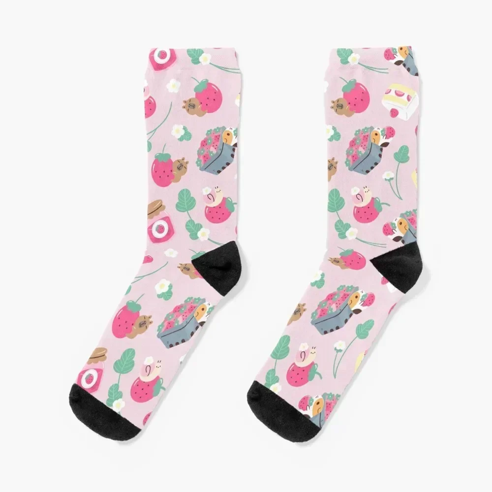 

Bubu and Moonch Strawberry Season Pattern Socks Running bright garter cotton cartoon Socks For Men Women's
