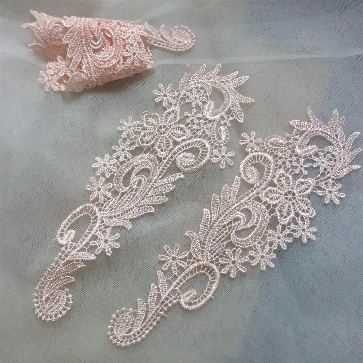 Nude Pink Embriodered Water-Soluble Lace Patches Applique Mirror Flower DIY Skrit Collar Wedding Dress Decoration