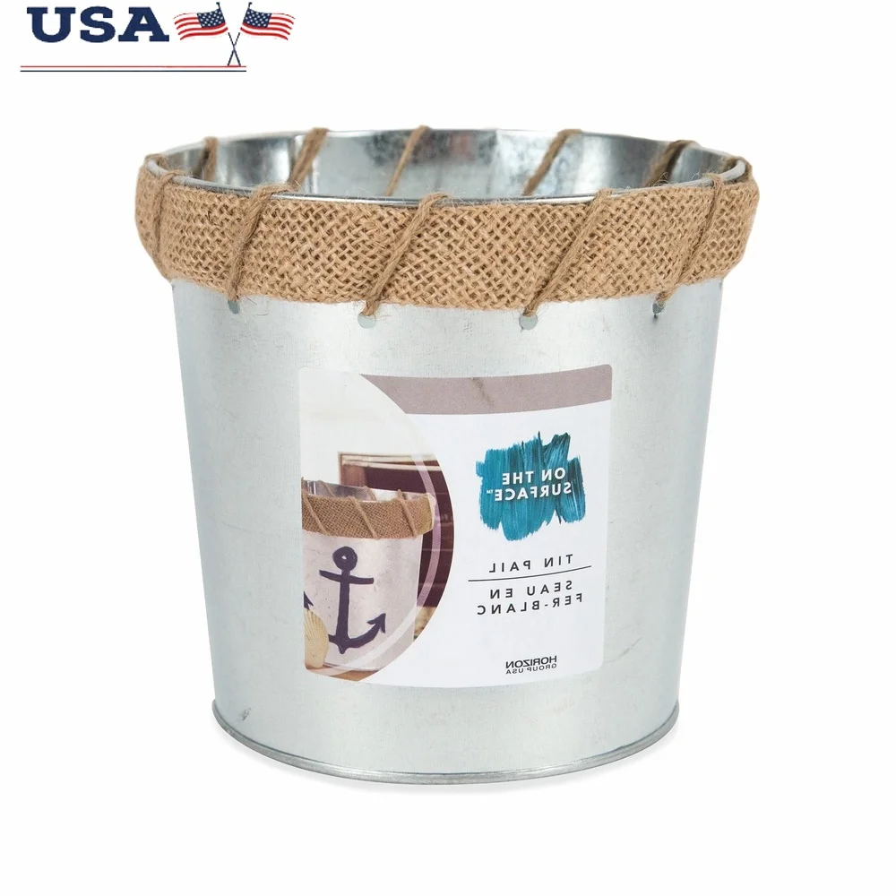 

Оцинкованное жестяное ведро, декоративное ведро для хранения с веревочными ручками, организация дома, ремесло, садоводство, напитки, лед