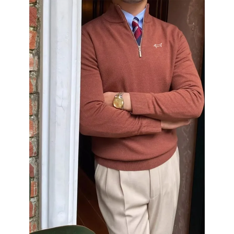

Autumn brand men's knitted sweater, fashionable and casual round-neck men's golf suit, Korean half-zipper long-sleeved top