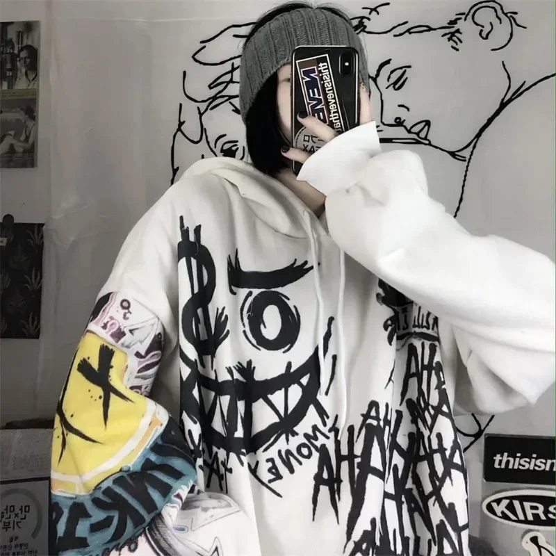 Korean Harajuku Hoodie Punk Hip Hop Oversized Sweatshirt Fashion Graffiti Hoodies Women Baggy Hoodie Y2k Streetwear