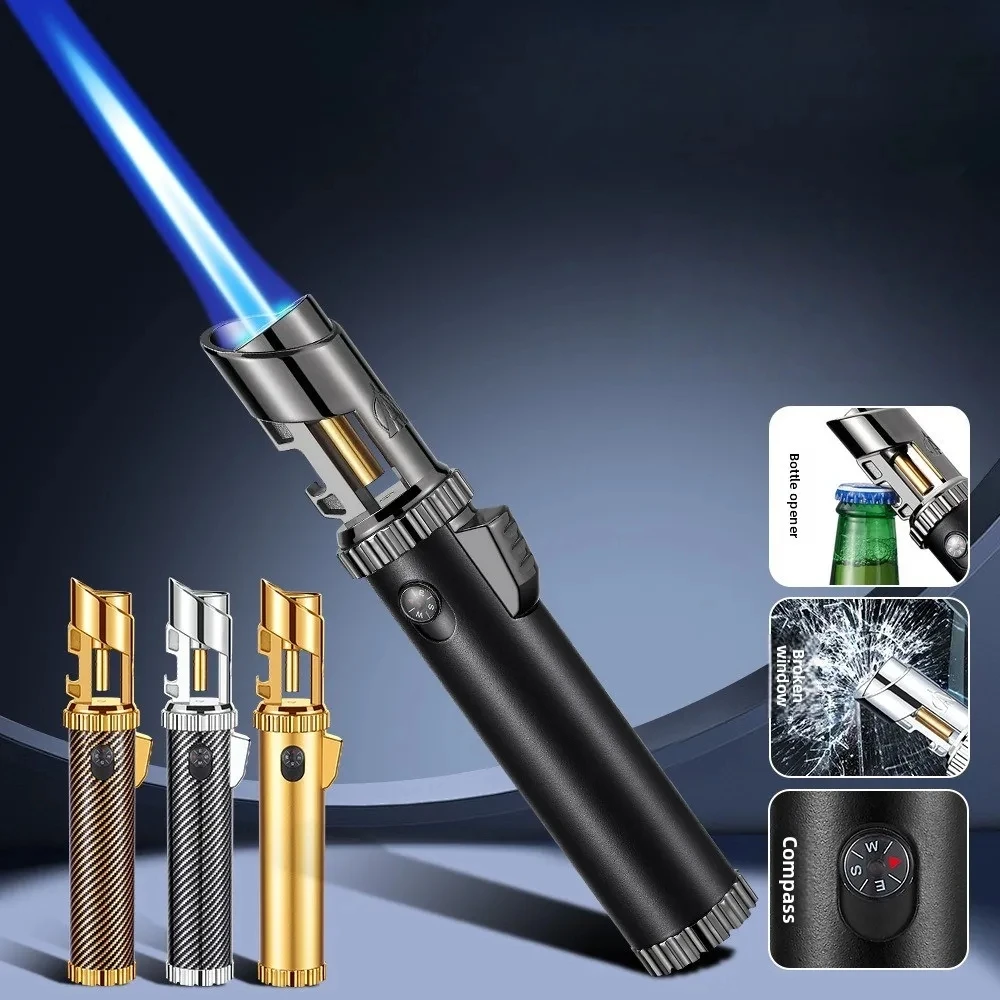 

New Metal Multifunctional High Flame Lighter Outdoor Windproof Jet Flame with Window Breaker Cigar Spray Gun Inflatable Lighter
