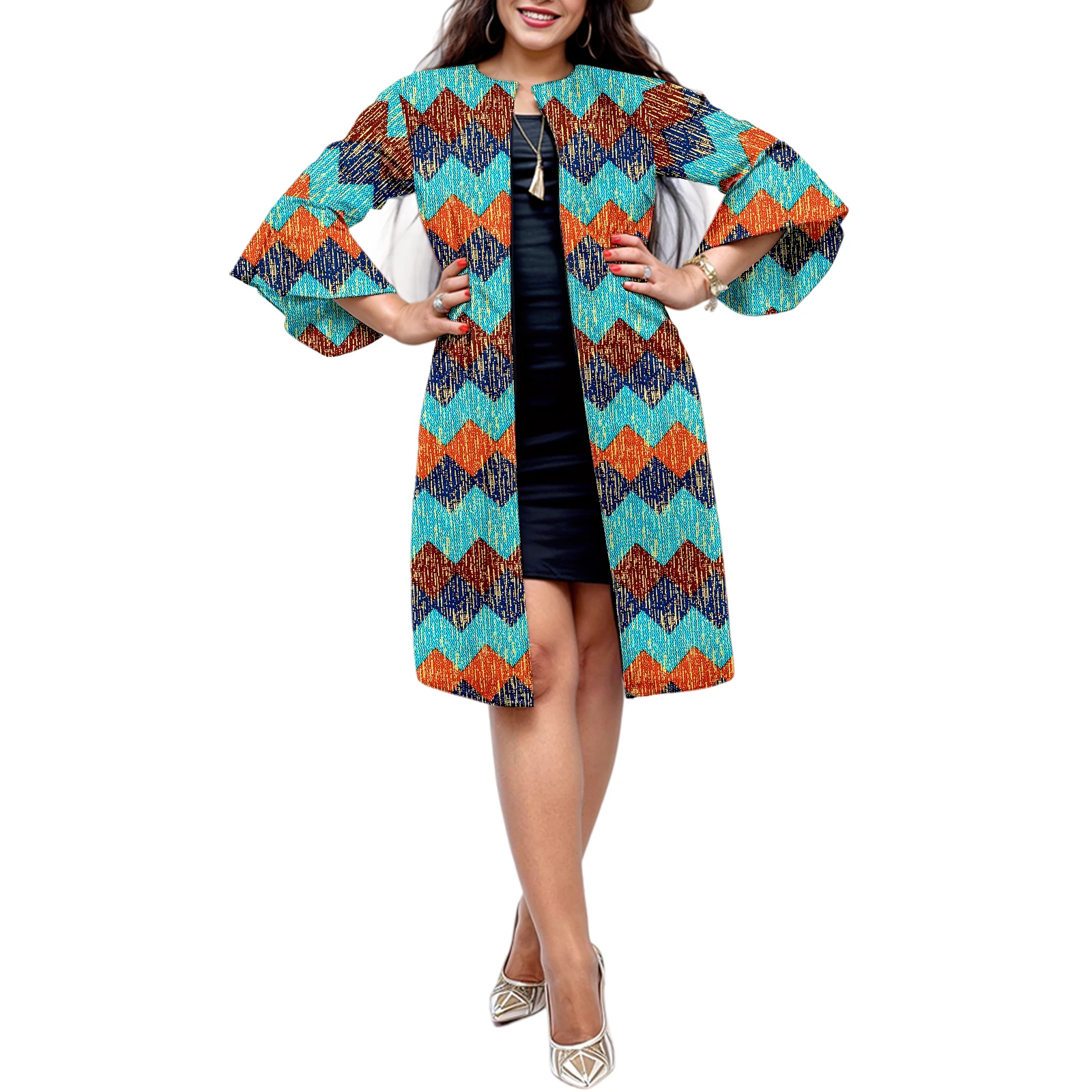 

African Women's Coats Ankara Print Long Sleeve Jacket Top Dashiki Casual Trench Coat Outwear Africa Clothes