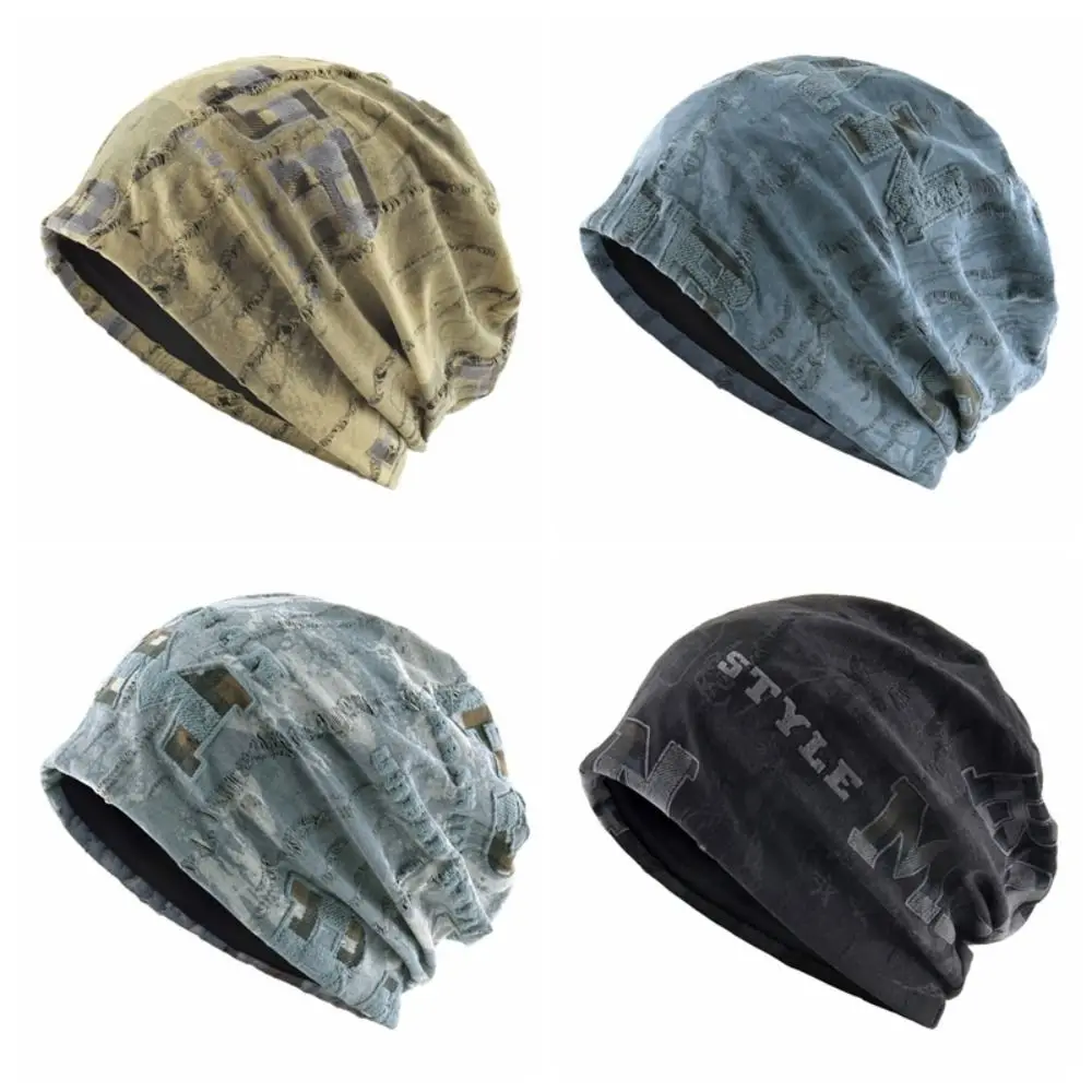 Unisex Warme Distressed Cracked Mütze Atmungsaktive Weiche Wintermütze Dünne Leichte Mütze mit Buchstabendruck für Outdoor – Detail 1