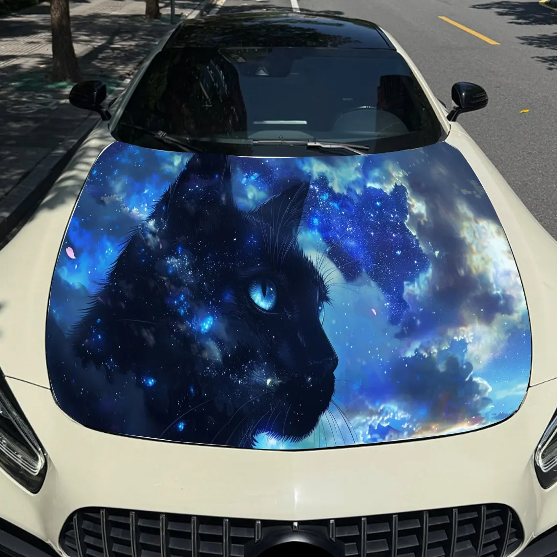 

Наклейка на капот автомобиля «Звездное небо» с изображением кота, самоводонепроницаемая палочка из ПВХ, яркие внешние аксессуары для автомобиля, декор, защитный подарок для любителей автомобилей
