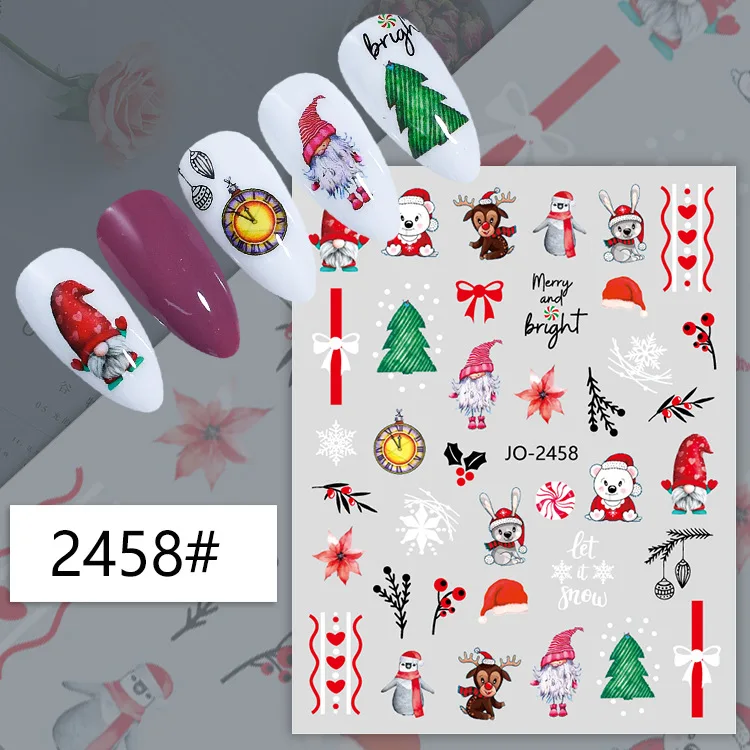 Cartoon 3D Santa Claus Snowman Nail Stickers Christmas Series Nail Art Decoration Relief Snowflakes Maple Leaf Elf Nail Sticker