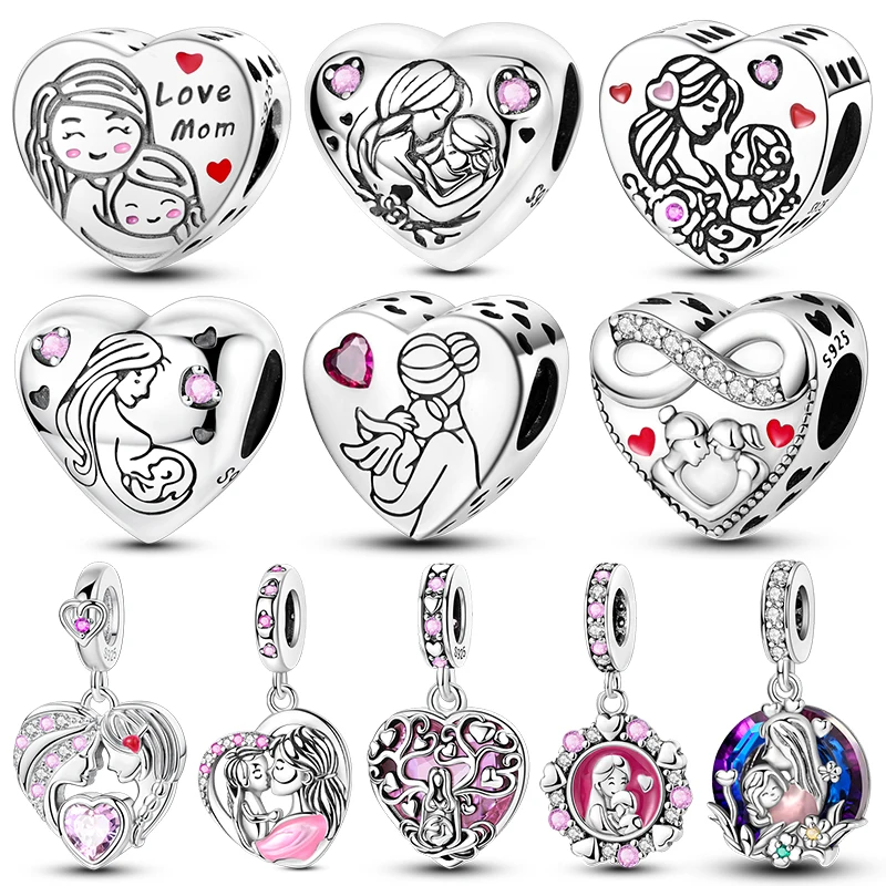 Warmth and Deep Maternal Love Shape Beads 925 Sterling Silver Pendant Bracelet Charms Fits Jewelry Party DIY Fine Gift Accessory