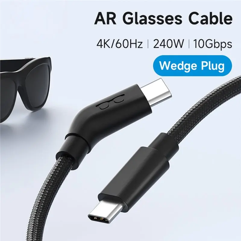B76B AR Smart Glasses USB C Charging Data Cable, 4K60Hz 240W Wedge Plug for XREAL One/Air for RayNeo Air for VITURE