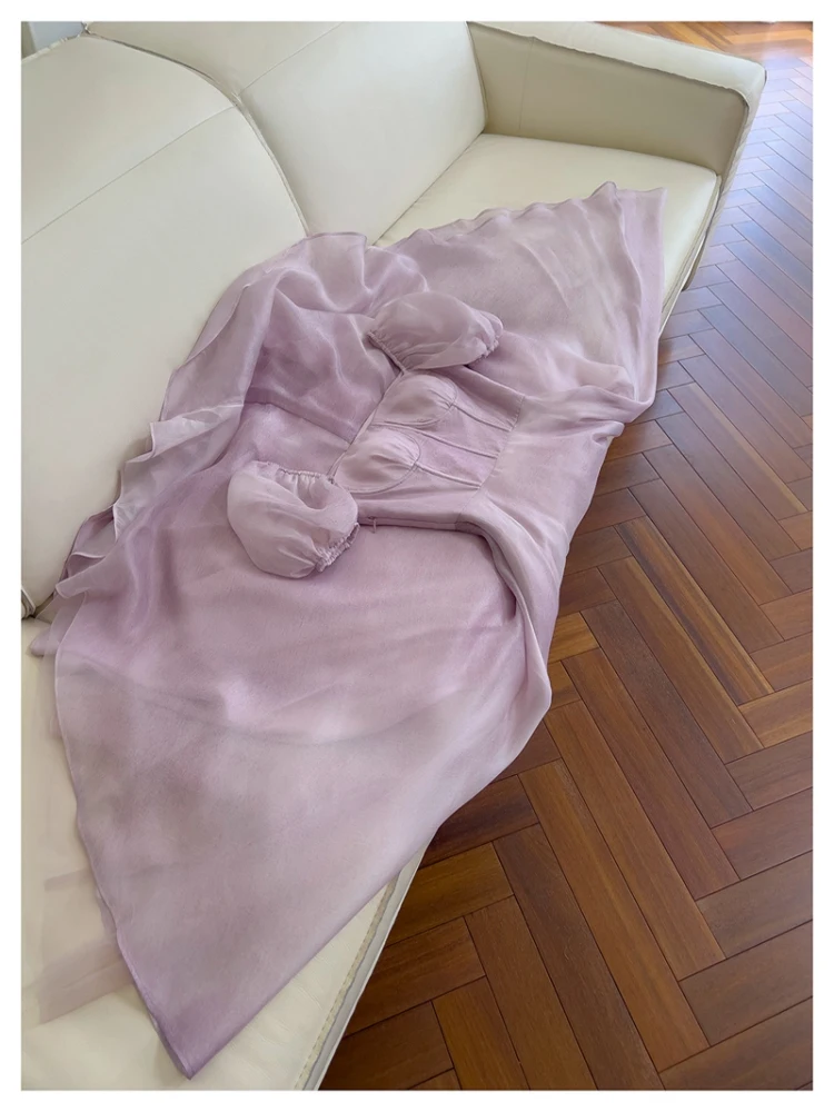 Ele Purple Dr Vintage Square Collar Bubble Sve Design Sensation Tie Thousand Gold Wind Holiday Dr