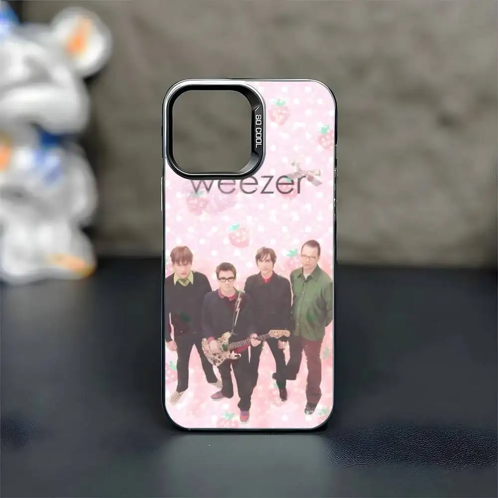 حافظة هاتف Band W-Weezer لهاتف iPhone17,16,15,14,13,12,11 Plus، Pro Max غطاء أسود غير لامع مقاوم للصدمات