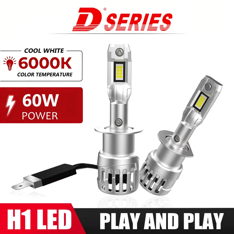 

2PCS H1 H3 LED Bulb Halogen Replacement 880 881 6000k 60W High Beam Headlight 1: 1 Size Fanless Mini 12V Diodes