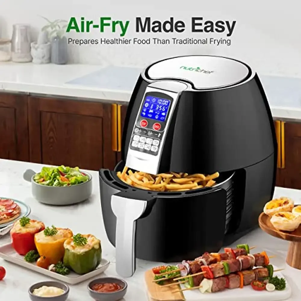 Air Fryer Oven Digital Display Stainless Steel Kitchen Convection Multi Cooker Power 3.7 Qt Oilless Big Capacity Turbo Hot Air