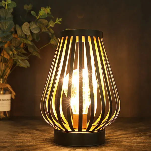

RTS US Metal Cage LED Lantern Battery Powered 8.7inch Cordless Accent Light with LED Edison Style Bulb