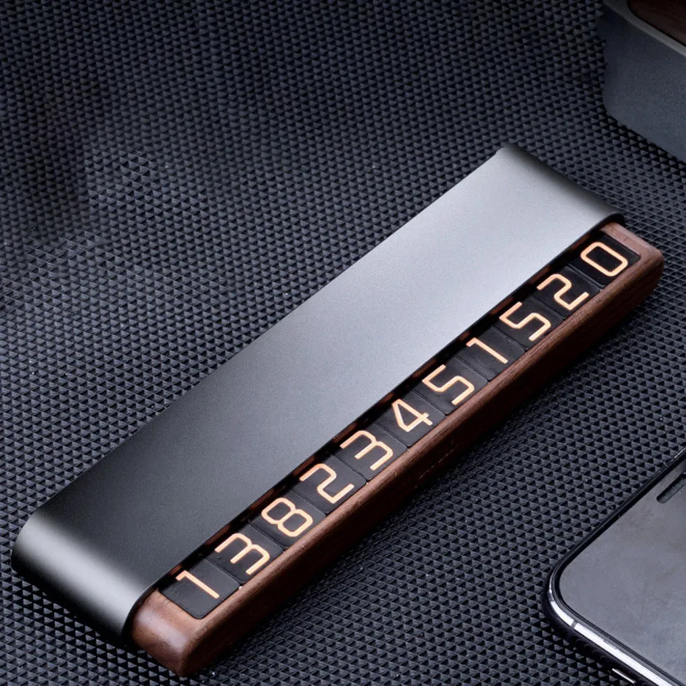 Car Temporary Car License Plate Walnut Creative Double Number Temporary Parking Sign Can Hide Luminous Parking Card 2