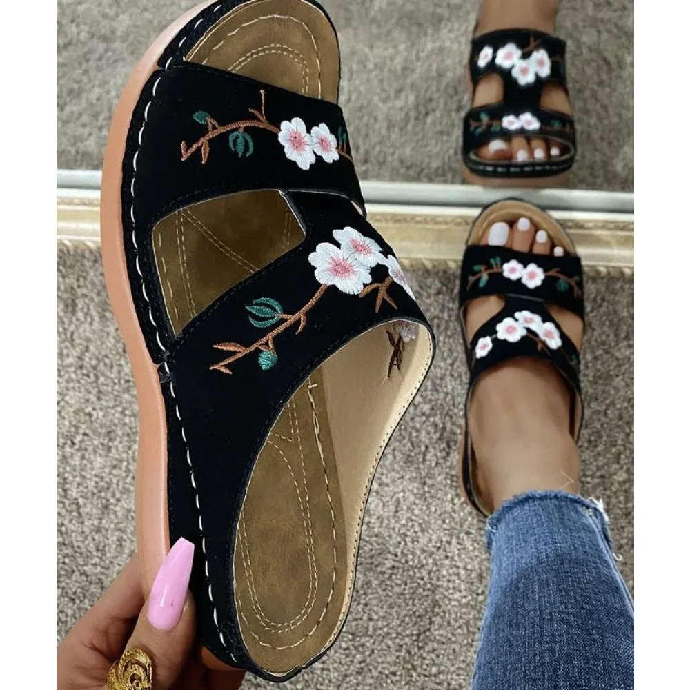 Rimocy Stickerei Blumen pantoffeln Frauen Soft Bottom Beach Slides Frau Sommer Slip on Sandalen plus Größe 43 Flip Flops Mujer