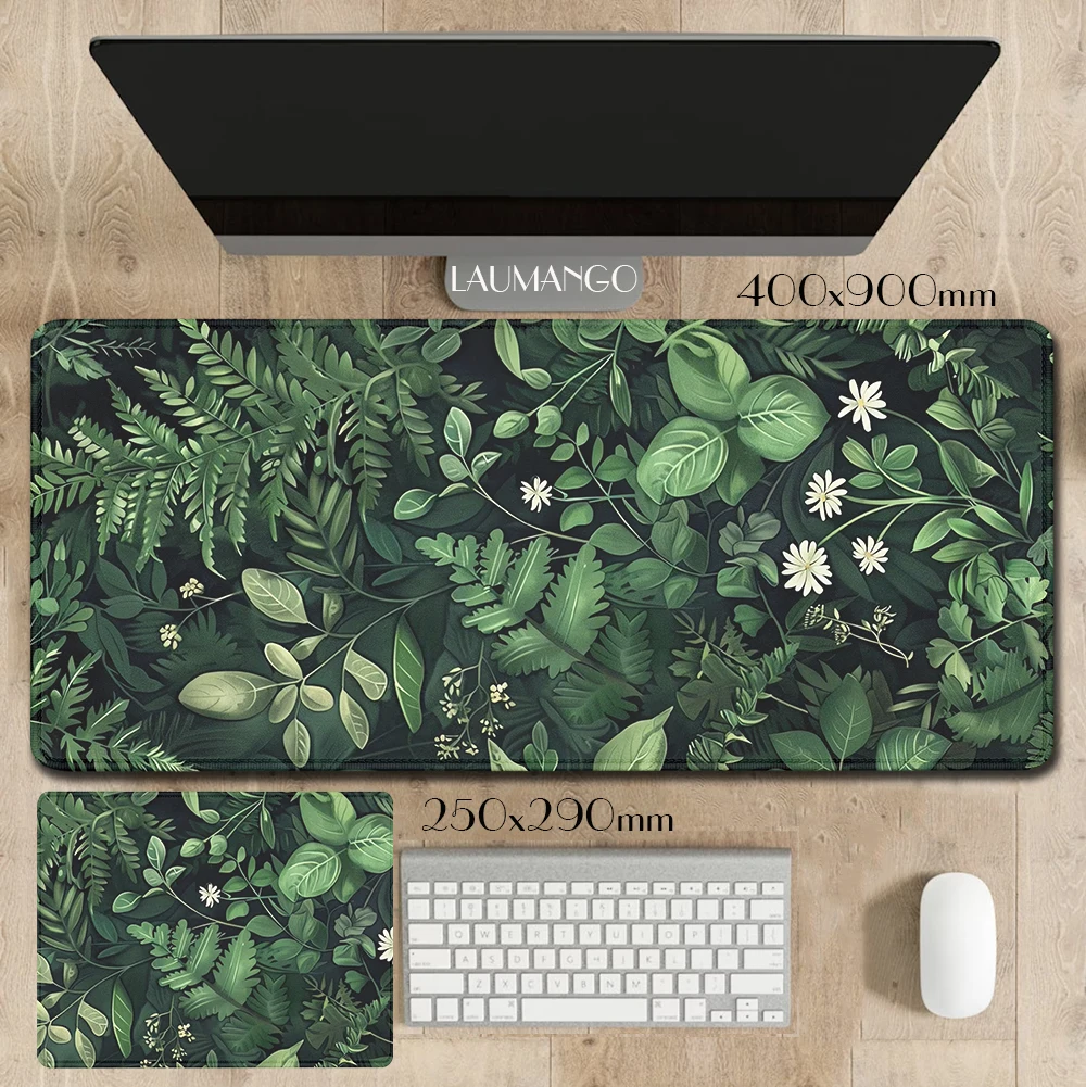 Forest Gaming Mouse Pad Vintage Floral Green Leaves Aesthetic Large Gaming Mousepad Gamer Desk Mat Nature Inspired Desk Mat