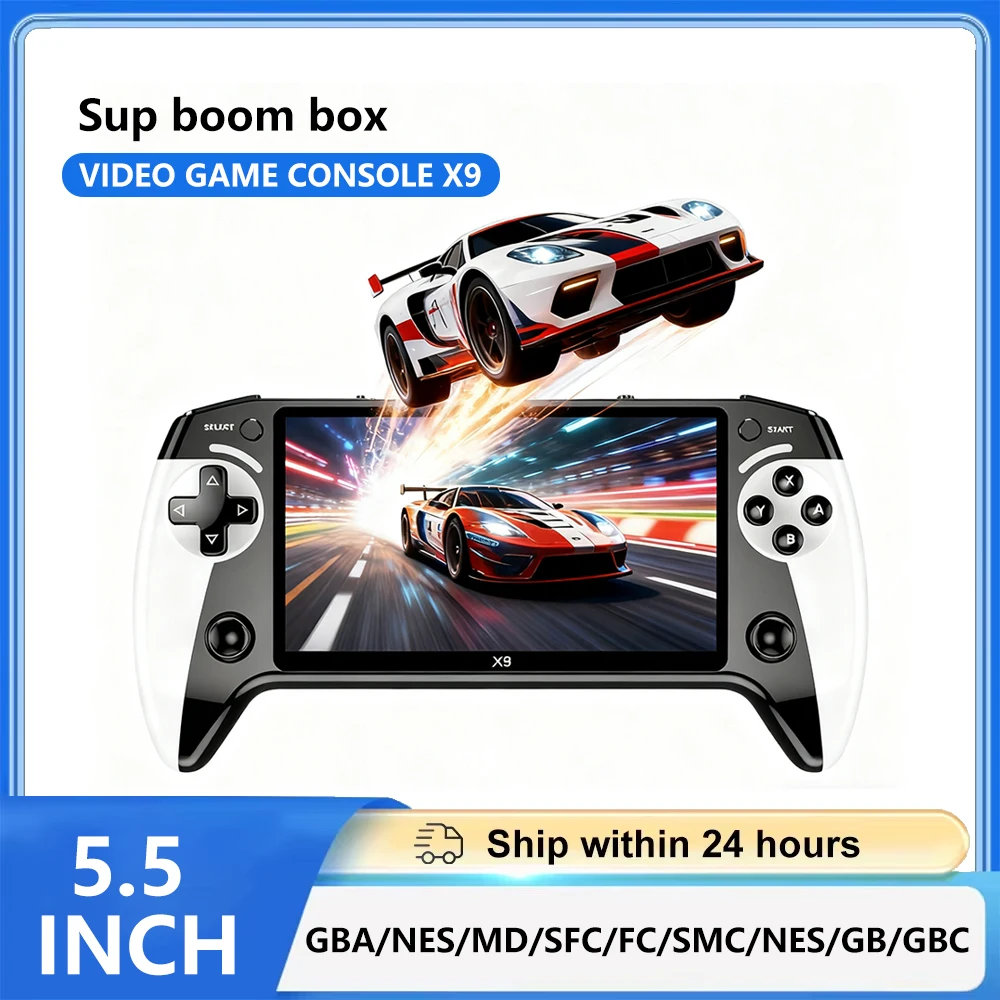 وحدة تحكم ألعاب محمولة X9 مع 3000 لعبة شاشة 5.5 بوصة عالية الدقة لعبة فيديو ريترو مدمجة في 9 محاكيات بطارية كبيرة شحن من النوع C