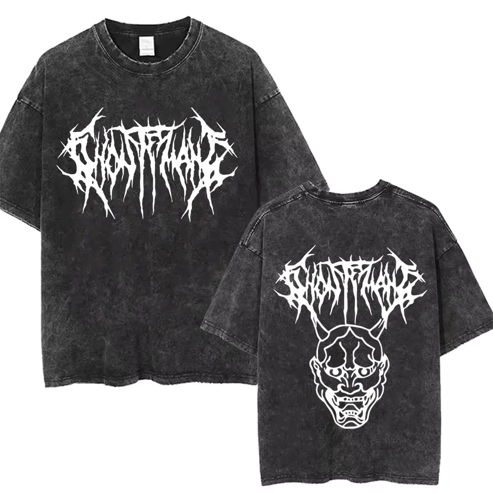 

2025 Washed Vintage Ghostemane Double Sided Print Tshirt Men Hip Hop Rap Rock Trap Metal T-shirts Men's Gothic Streetwear