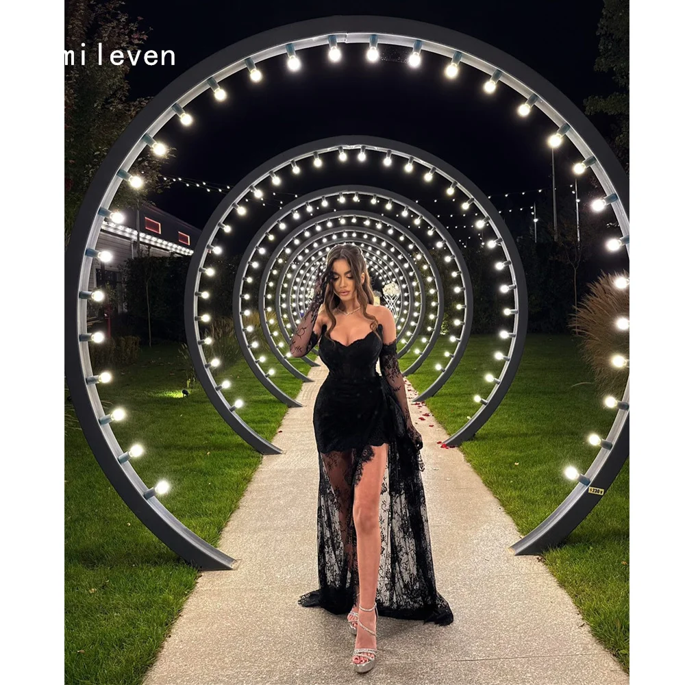 Smileven-vestido de fiesta de sirena negro, Sexy, con escote en forma de corazón, encaje, sin mangas, bordado de encaje, ocasión, personalizado, 2026