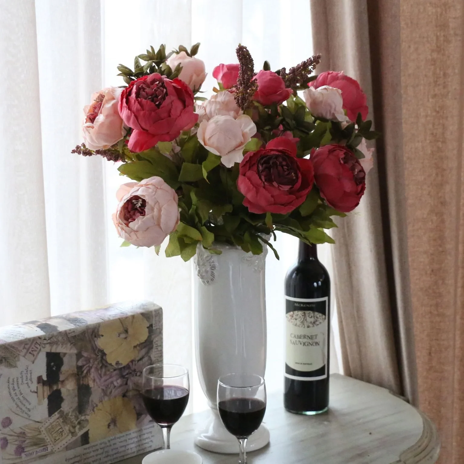 

Tenvity Artificial Flower Bouquet 13 Heads European Style Peony Silk Flower High Quality Plastic Flowers Fake Daisy Accessories