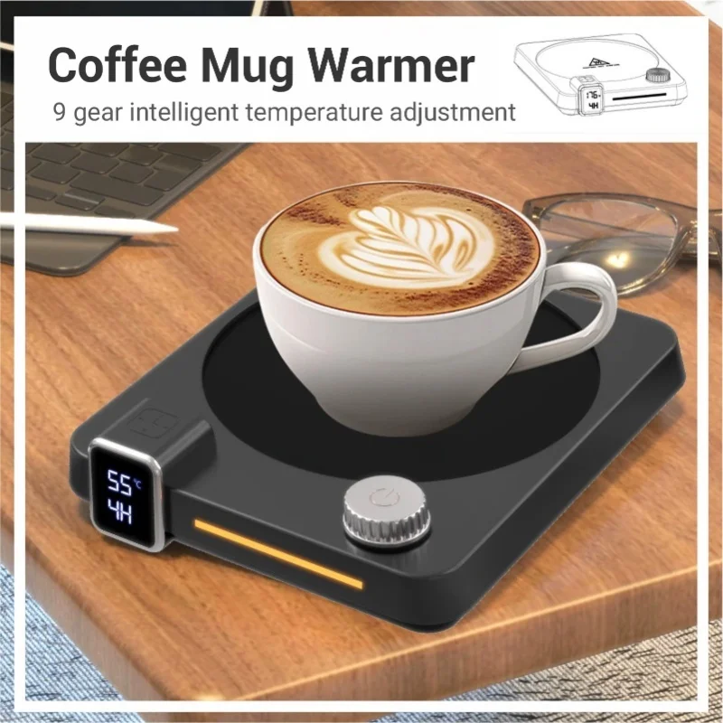 Electric Coffee Cup Warmer 9 Heat Settings Auto Shut Off Timer Portable Desk Warmer For Tea Milk Hot Beverage Black